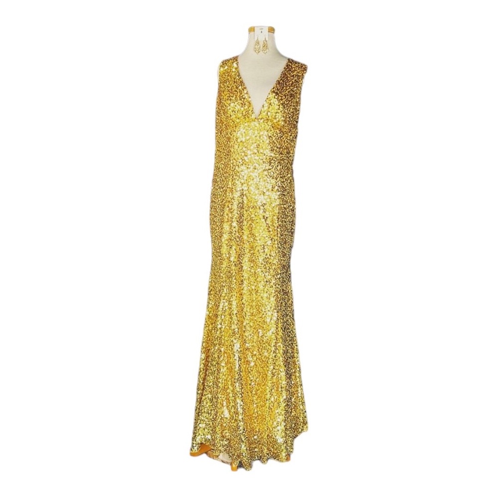 Gold formal sequin gown with corset back size 16